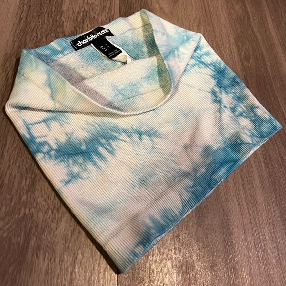 blue and white tie die/marble pattern tube top - Picture 2 of 3